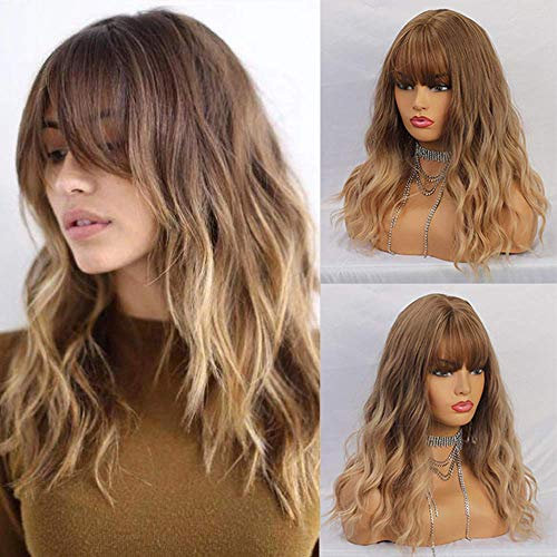 HAIRCUBE Short Charming Bob with Bangs Wigs for Women Natural Heat Resistant Synthetic Fibre Party/Cosplay/Costume/Daily Wig (Brown Shade Blonde)