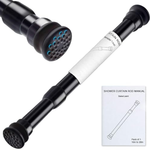 XIQIYY Upgrade Tension Rods 16 to 28 inches -Anti-Slip Shower Curtain Rod Black, Heavy Duty Adjustable Spring Tension Rod for Windows,Bathroom,Wardrobe -Upgrade Diameter 22MM,Increased Load Bearing