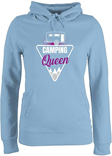 Pullover Damen Hoodie Frauen - Urlaub - Camping Queen - M - Hellblau - Camper campen Hoddies anhänger pullis hodie hoddys Hoddies/pullies Hoody Kapuzenpullover hoddis Hoddie Huddy Kapuzenpulli
