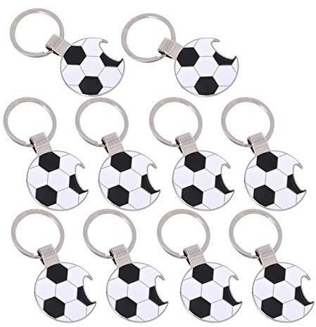 XLKJ Lot de 10 Ouvre Bière Porte Clé, Ouvreur de Bouteille de Bière Porte Clés Tire-Bouchon Créatif Décapsuleur de Football Pratique Multifonctionnel