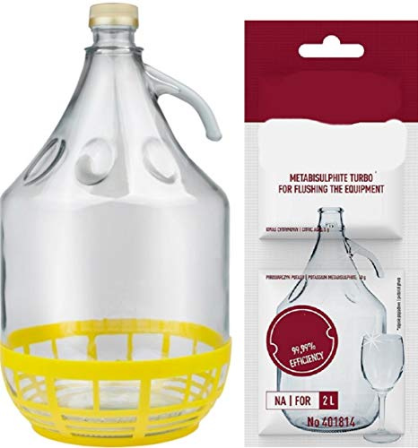 lilawelt24 5L Flasche mit Schraubverschluß und Schutzkorb+ Schwefelpulver GLASBALLON Weinballon GÄRBALLON GLASFLASCHE Flasche Gallone Leere Glasflasche zum Befüllen