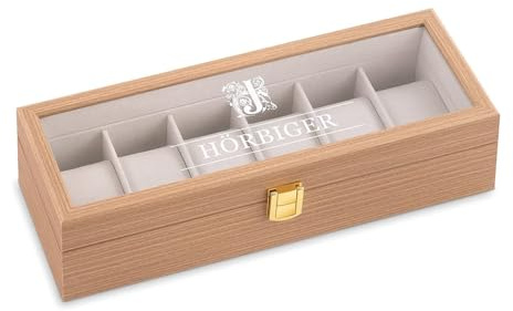Maverton Uhrenbox mit Gravur für 6 Uhren - Uhrenschachtel Uhrenaufbewahrungsbox aus Holz - personalisiert - braun 31x11x8cm - Geschenk zum Geburtstag für Männer - Rankenwerk