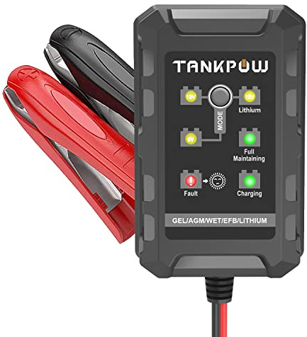 TANKPOW 6V/12V 1.5A Automatic Battery Charger,Smart Battery Charger with Overcharge Protection,Trickle Charger Maintainer for Cars,Motorcycle,Lead-Acid&Lithium(LiFePO4) Deep Cycle Batteries