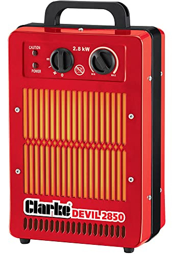 Clarke Devil 2850 2.8kW Electric Fan Heater, Portable Workshop & Garage Heater with Dual Heat Settings & Tip-Over Protection, 230V