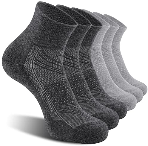 CS CELERSPORT 6 Pack Men's Ankle Socks with Cushion, Sport Athletic Running Socks, 3 Dark Gray + 3 Gray, Large