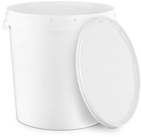BenBow - Eimer mit Deckel 10x 30 Liter weiß - lebensmittelecht stabil luftdicht auslaufsicher geruchsneutral - Aufbewahrungsbehälter aus Kunststoff mit Metalgriff - leer - Lagerbehälter - zu Hause