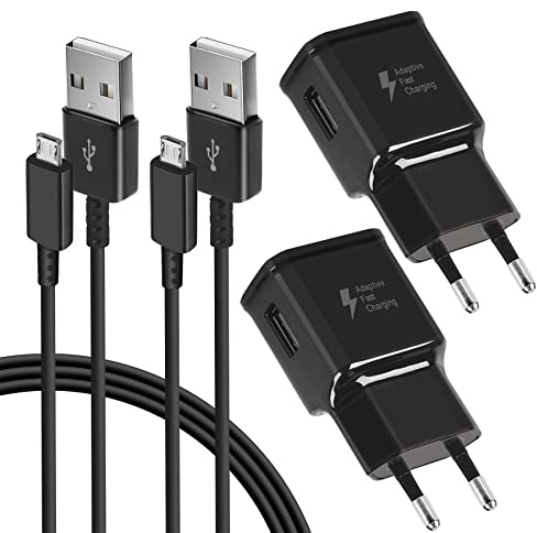 KAIMENGLONG 2 Pack Adaptives Schnellladegerät, USB Ladegerät Netzteil mit 1,5m Micro-USB Ladekabel für Samsung Galaxy S7/S6/S2 S3/S4/S5 Edge/J3/J7/ Note 5, LG Stylo 2 3 Plus, Moto G5/E6/E5/E4