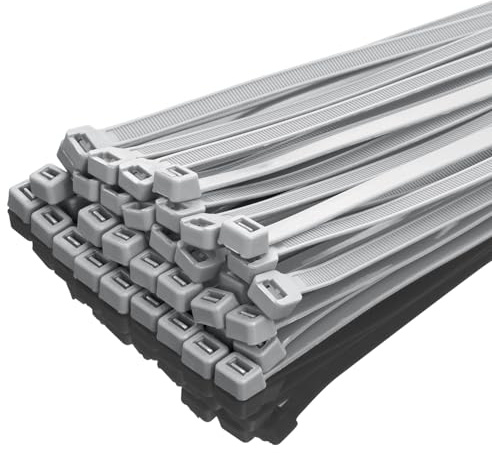 XINGO 100 Stück Kabelbinder strapazierfähig, Premium-Nylon-Kunststoff-Drahtbinder mit 50kg Zugfestigkeit, selbstsichernde Nylon-Kabelbinder für drinnen und draußen (300mm x 7.6mm, Grau)