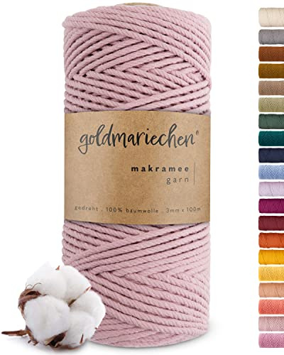goldmariechen - Premium Makramee Garn (Altrosa) 3mm x 100m - 100% Baumwolle - Makrameegarn Baumwollgarn für DIY-Deko Wandteppich, Pflanzenhänger, Pflanzenampel, Wandbehänge, Traumfänger, Tischläufer