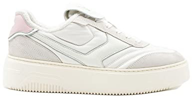 Pantofola D’Oro PDO 135 Una Classica Sneaker in Pelle con Suola Spessa alla Moda Suede/Vitello, Bianco/Grigio/Rosa, Suola Bianca, Scarpe da Ginnastica, Scarpe da Esterno