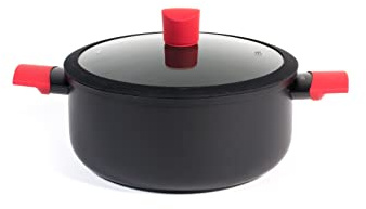 H&H Pulse Casseruola Antiaderente, Manici Soft Touch, Con Coperchio in Vetro, 24cm