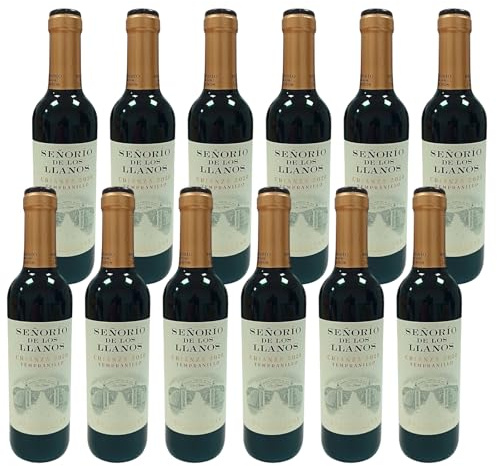 Deliex delicias de Extremadura. 12 Botellas pequeñas de vino Señorio de los Llanos crianza 37,5 cl. Vinos para Detalles invitados en Bodas (12)