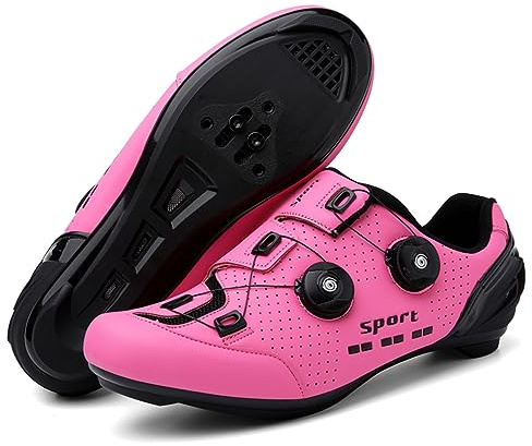 PENXZT Damen -Radschuhe Kompatibel mit Peloton und Look Delta/SPD -Stollen Peloton Indoor -Straßenrad und Mountainbikeschuhe im Freien,Rose red a,36 EU