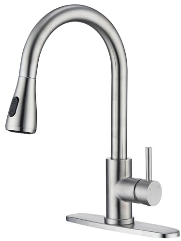 Kitchen Faucet with Pull Down Sprayer- Brushed Nickel Sink Faucets, 360° Swivel Single Handle High Arc Stainless Steel, Commercial Modern Kitchen-Faucets, 1/3 Hole, Deck Plate Included (2-Model)