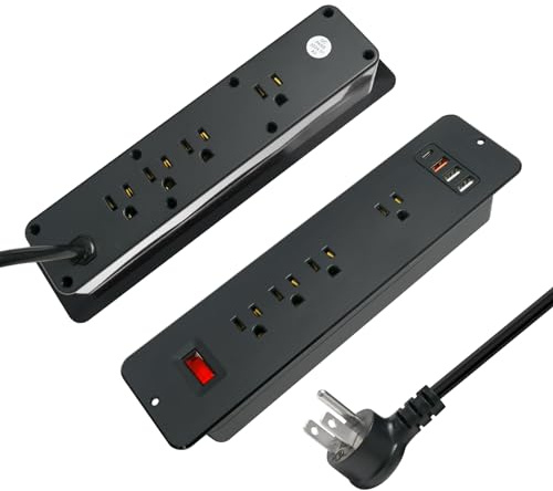 8 Outlets Dual Side USB C Recessed Power Strip Flush Mount Charging Station Built in Desk Multiple Power Socket for Furniture Cabinet Table Conference (Black)