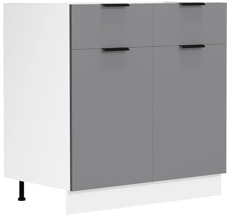 Küchenschrank | Maße ca. H. 82 x B. 80 x. T. 46 cm | Unterschrank mit zwei Drehtüren und zwei Schubladen | Küchenmöbel – Fasola