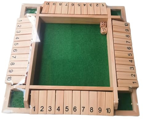 Sharplace Shut The Box Spiel Brettspiel aus Holz für 4 Spieler, Unterhaltsames Klappbrett Spiel, Bunt Tabletop Taktikspiel, Klassisches Zahlen & Mathe Lernspielzeug für Familie, Kinder & Erwachsene