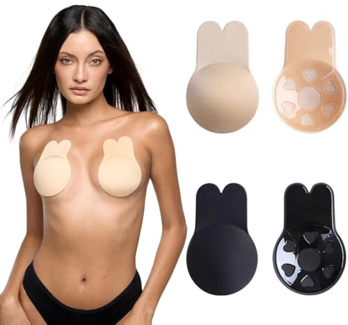 LICHUANUK Reggiseno Adesivo, Reggiseno Push Up Invisibile in Silicone, Reggiseno Adesivo Lavabile Riutilizzabile Appiccicoso per Le Donne, Colore della Pelle Nera S