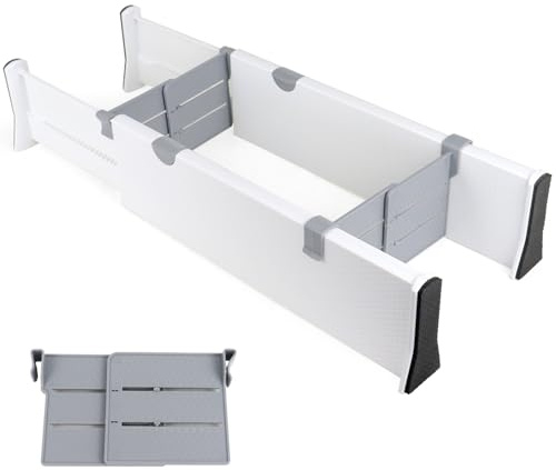 BOMEI PACK 2er Set Schubladentrenner Kunststoff, Hoch 10cm L38-54cm Verstellbar Schubladen Organizer für Kleidung, Kleiderschrank Schubladen Ordnungssystem zur Organisation