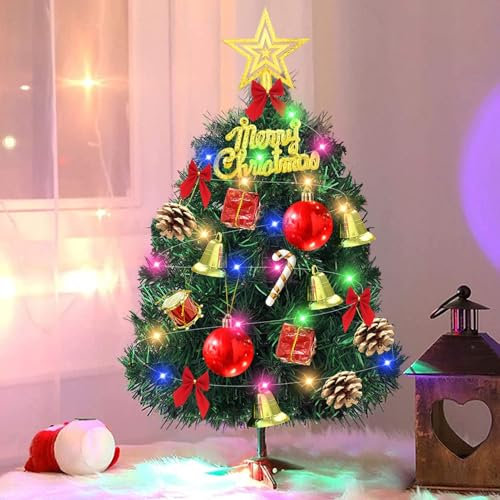 Mini Weihnachtsbaum 30 cm, Künstlicher Weihnachtsbaum, Tisch Weihnachtsbaum mit LED Lichterkette, Kleiner Weihnachtsbaum, Weihnachtsdekoration, Christmas Tree mit Christbaumschmuck