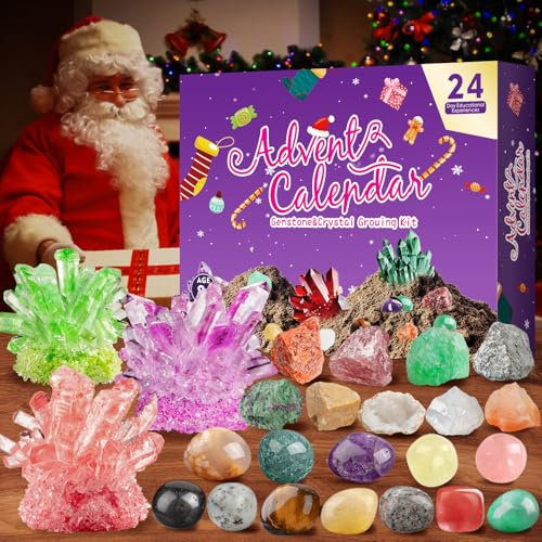 Adventskalender 2025 Edelstein- Kristalle Züchten für Kinder, 24 Tage Edelsteine Mineralien Weihnachtskalender Kristalle Züchten Weihnachts Countdown Kalender Advent Calendar für Jungen Mädchen