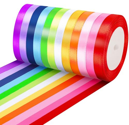 FIHODONE 12 Rolls Colours Ribbon 10mm X 22m for Crafting, Wedding Party Decoration, Balloon, Wrapping, Hair DIY, Coloured Crafts