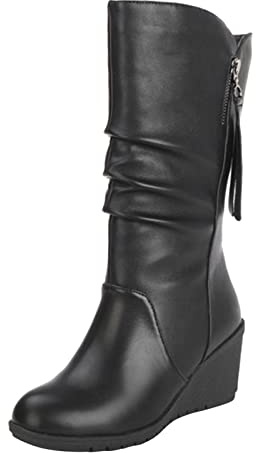 Bottes Courtes Femmes Noir - Bottes en Cuir à Talons en Coin Femmes Bottes en Daim Western Bottes d'Équitation Bottes Slip-on Bottes en Cuir PU Bottes Courtes Bottes de Travail Bottes Bottillon, Noir