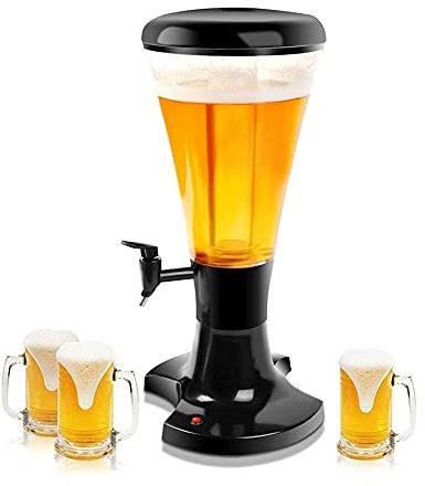 WHITEUQ Dispensador de Cerveza, Barril de Cerveza, Torre de Cerveza de 3 litros, dispensador de Bebidas frías con Luces extraíbles, Tubo de Hielo para Fiestas, Bar en casa