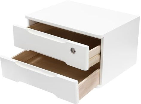 Schubladenbox Holz, 2 Ebenen Schreibtisch Organizer mit Abschließbaren Schubladen, Mini Kommode Abschließbarer Aufbewahrungsschrank, 39 * 30 * 21.5 cm, für Büros, Schlafzimmer usw (Weiß)