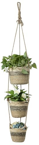 Navaris Set med sjögräs – hängande blomkruka – växtkruka med vattentätt foder – blomkrukor för inomhusbruk – korg för växter – i 3 färger