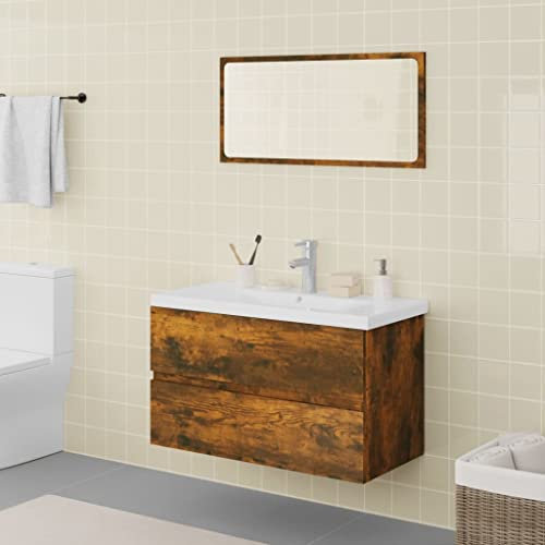 waschtisch 35 cm tief mit unterschrank,badmöbel Set mit waschbecken,Badmöbel-Set Räuchereiche HolzwerkstoffIdeal für Bäder, wo sie gebraucht Wird