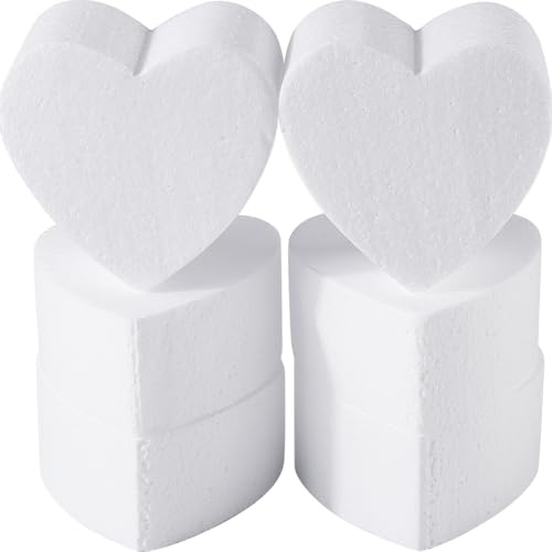 GORGECRAFT 6Pcs Foam Discs Cake Heart Shape Fake Model 10cm White Lightweight Polystyrene Styro-Foams Embryo Doll Mould Practice Cake Modeling Ornament for Cake Decorating Wedding Valentines Day