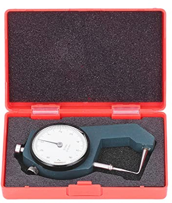 Qukaim Misuratore di spessore del quadrante con risoluzione 0,1 mm, testa curva, intervallo da 0 a 10 mm, risoluzione 0,1 mm, strumento di misurazione rotondo per misurazione dello spessore di