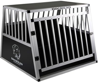 DOGHEAD Hundetransportbox Hundebox Alu Reisebox Transportbox, 80 x 80 x 63 cm, Ecoline, schwarz/Silber