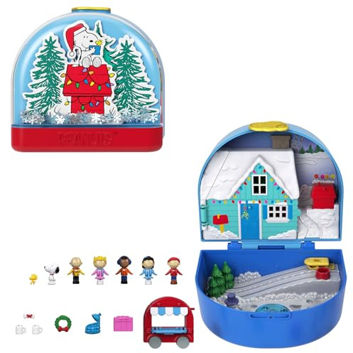 Mattel Polly Pocket x Peanuts - Cofanetto da collezione, set con 2 micro bambole Snoopy e Woodstock, 4 luoghi iconici e 7 accessori a tema inclusi, giocattolo per bambini, 4+ anni, JFV05