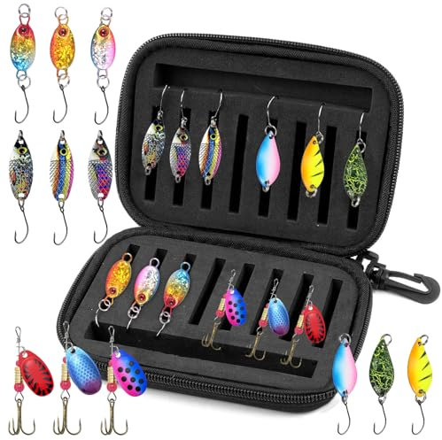 Ksvaye 12 Pcs Forellenköder Spoons Forelle, 4 Blinker Angeln Angelzubehör Set 2.5g/3.5g/5g Kunstköder Spinner Blinker mit Aufbewahrungsbox für Forelle Barsch Hecht Zander AngelKöder