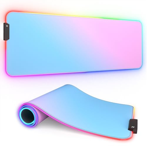 ITNRSIIET RGB Gaming Mouse Pad, Full Desk XL Extended Large Gaming Mousepad, 12 Lighting Modes 30% Thicker Big LED Desk Mat for Gamers, Blue Pink