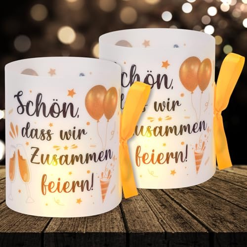 16 Windlichter Tischdeko Geburtstag Tischdeko Karneval Tischdeko Fasching Tischdeko Jungen Mädchen Schön, DASS wir zusammen feiern, für Teelichter und Kerzen Deko (mit farbigen Seilen)