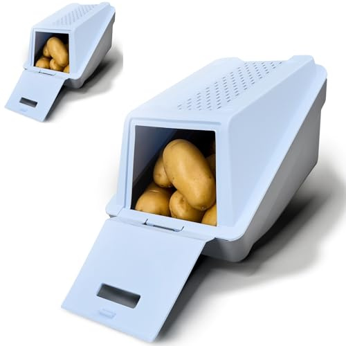 ARTECSIS® Juego de 2 cajas para patatas EasyClick 3,5 L, azul hielo – Con tapa, apilable, 6 etiquetas