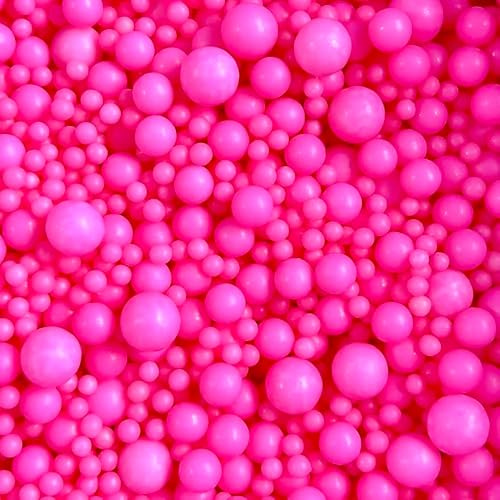Neon hot pink sprinkles for cakes cupcake edible pearls toppers sprinkle mix blend bright fluorescent hot pink pearls balls 100s 1000s decoration baking biscuits cake topper MATT HOT PINK MIX PEARLS