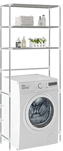 GecheerScaffale per Lavatrice 3 Ripiani Argento 69x28x169 cm,Salvaspazio Mobile Bagno,Scaffale WC,P282465