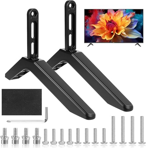 Kuvarix Pied TV Universel, Pied de Tele pour Téléviseurs de 32 à 65 Pouces, Support TV sur Pied Compatible avec Samsung, LG, TCL, etc. Écrans Plats, Incurvés