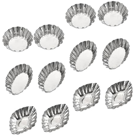 MOTHNUR 12pcs Stainless Steel Pastry Tart Molds for Egg Tarts Cupcakes and Pies Reusable Cake Moulds with Round Oval and Diamond Shapes Easy Clean Baking Tools for Home and Professional