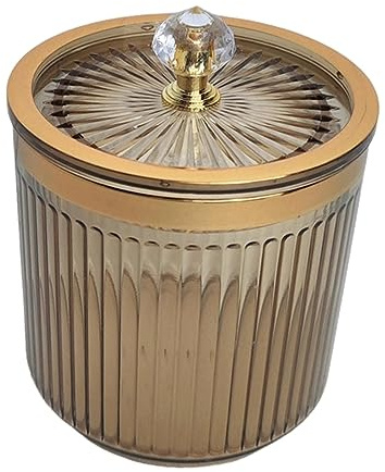 KBOLAE Distributeur de tampons ronds en coton avec couvercle pour coiffeuse Marron 8,5 x 11 cm