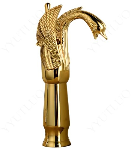 AAureolo Moderner Gold Badezimmerhahn in Schwanenform, Einhebel zum Einstellen der Wasserdurchflussgröße/Heiß und Kalt, Einloch, Wasserhahn für Badezimmerwaschtisch, Waschbecken, Badewanne,Küchenspüle