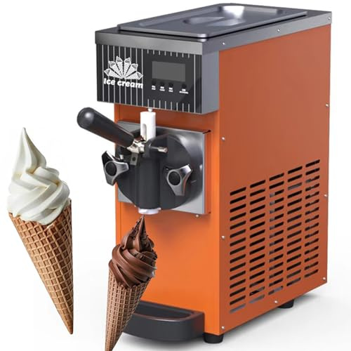 RETRIN Gelatiera da Banco Gelatiera Soft Serve Monogusto 450 W con Tramoggia 3,5 L, Pannello LCD,Macchina per Gelato Commerciale,Resa da 4-5 kg/H,per Snack Bar di Ristoranti Orange