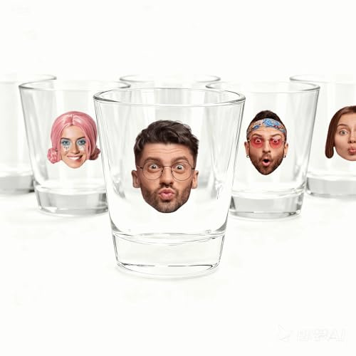 SOUFEEL Personalised Shot Glass, Custom Portrait Birthday Gift Funny Glassware for Special Present Party, Favor Vodka Glass with Face Laugh, 1.5Oz (2PCS)