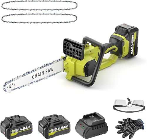 Motosierra con batería, 8000 mAh, 12 pulgadas, batería de motosierra con lubricador automático y cadena de repuesto, batería de motosierra manual, sierra eléctrica para madera, tijeras de podar
