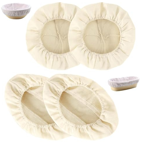 Bread Proofing Basket Cover,4 PCS Natural Cotton Banneton Liner and Proofing Basket Cover Reusable Washable and Quick-Dry Cloth for Round and Oval Sourdough Bread Making Accessories