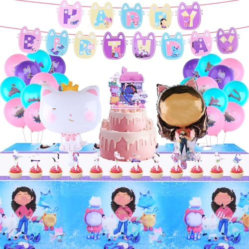 Cartoon Luftballons Geburtstag Dekoration Set 47 Stück Kinder Luftballon Kit mit Happy Birthday Banners Folienballons Thema Cupcake Toppers, Mädchen Geburtstag Partyzubehör